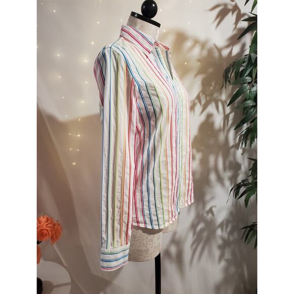 Lauren Ralph Lauren Womens Rainbow Stripe Button Shirt Size MP Career Pride Work - Picture 5 of 10
